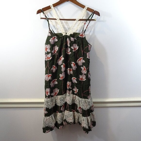 Entro Anthropologie Size M Floral Babydoll Flowy Romantic Fun Dress Strappy Gree - Picture 1 of 10